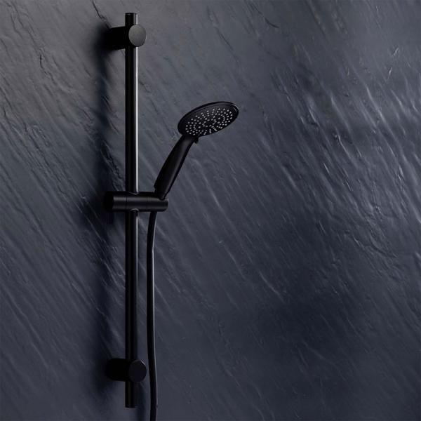 Duschset Schwarz - Handbrause, Schlauch, Wandhalterung - 5 Strahlarten, 1.5m Schlauch - Wassersparend bis 40%, Kunststoff, Ø 11x24 cm