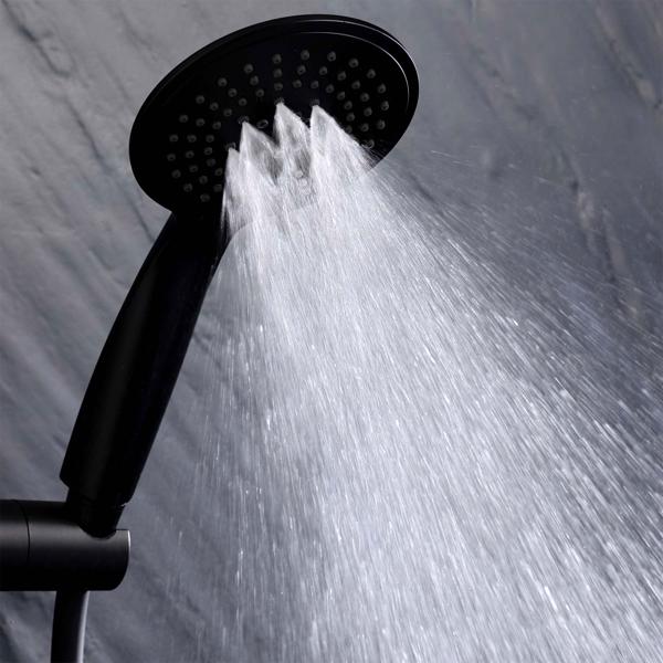 Duschset Schwarz - Handbrause, Schlauch, Wandhalterung - 5 Strahlarten, 1.5m Schlauch - Wassersparend bis 40%, Kunststoff, Ø 11x24 cm