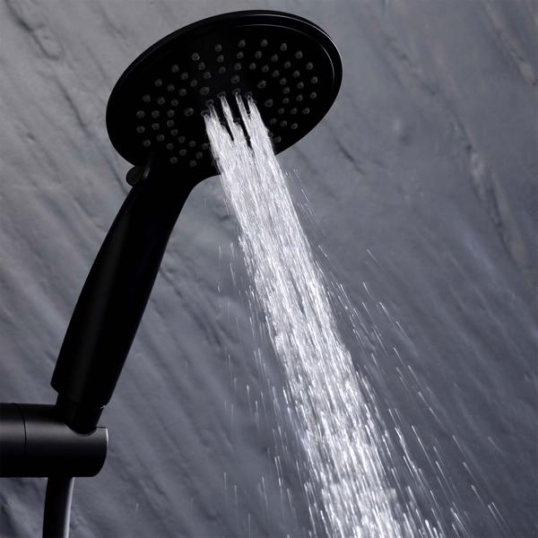 Duschset Schwarz - Handbrause, Schlauch, Wandhalterung - 5 Strahlarten, 1.5m Schlauch - Wassersparend bis 40%, Kunststoff, Ø 11x24 cm