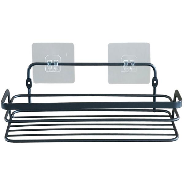 Duschkorb aus Metall schwarz - Selbstklebend ohne Bohren für Badezimmer - Max. 2 kg Traglast - 26,4 x 10,5 x 8,5 cm