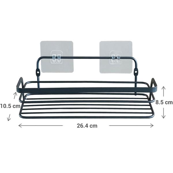 Duschkorb aus Metall schwarz - Selbstklebend ohne Bohren für Badezimmer - Max. 2 kg Traglast - 26,4 x 10,5 x 8,5 cm