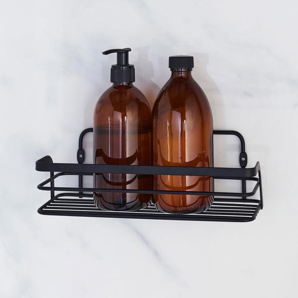 Duschkorb aus Metall schwarz - Selbstklebend ohne Bohren für Badezimmer - Max. 2 kg Traglast - 26,4 x 10,5 x 8,5 cm