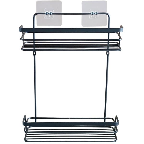 Duschkorb Metall 2 Etagen schwarz - selbstklebend ohne Bohren für Shampoo & Duschgel - 26,4x10,5x35 cm - 2kg Belastbarkeit je Korb