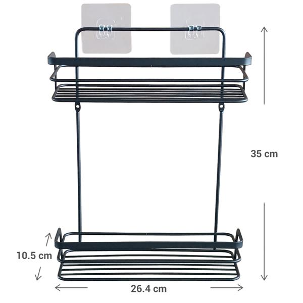 Duschkorb Metall 2 Etagen schwarz - selbstklebend ohne Bohren für Shampoo & Duschgel - 26,4x10,5x35 cm - 2kg Belastbarkeit je Korb