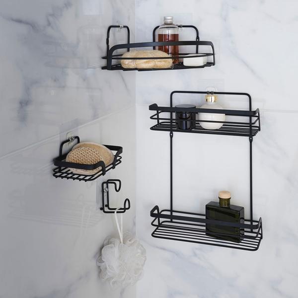 Seifenablage aus Metall Schwarz - Hygienische Aufbewahrung & längere Haltbarkeit für Seife - 14x9,2x5,6 cm - Selbstklebende Montage ohne Bohren für Bad