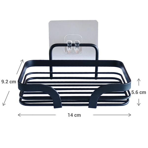 Seifenablage aus Metall Schwarz - Hygienische Aufbewahrung & längere Haltbarkeit für Seife - 14x9,2x5,6 cm - Selbstklebende Montage ohne Bohren für Bad