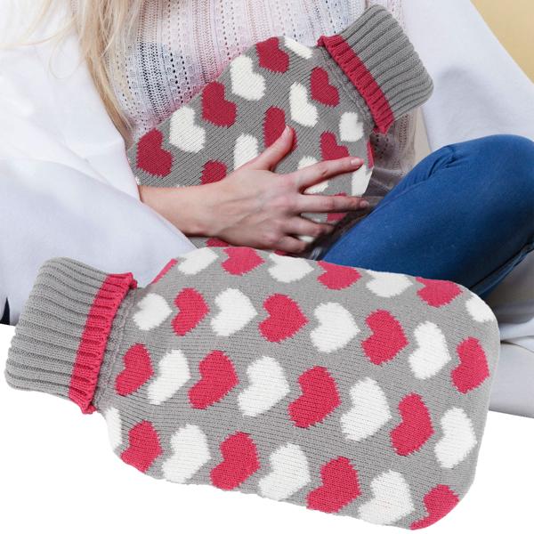 Wärmflasche mit Herz-Bezug - 2 Liter Fassungsvermögen - Bettwärmer, Schmerzlinderung, Kühlung im Sommer - Für Kinder und Erwachsene