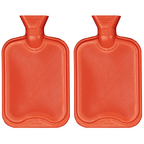2er-Set Wärmflasche Naturkautschuk - 2,0 Liter Bettwärmer-Wärmflasche für Rücken- & Bauchschmerzen - Kühlung Sommer - B.S. Standard 1970:2006