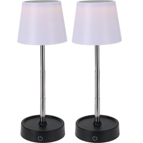 2er-Set Akku LED-Tischlampe mit verstellbarer Höhe, 11,5 - 29,5 cm, 118lm, IP44, schwarz