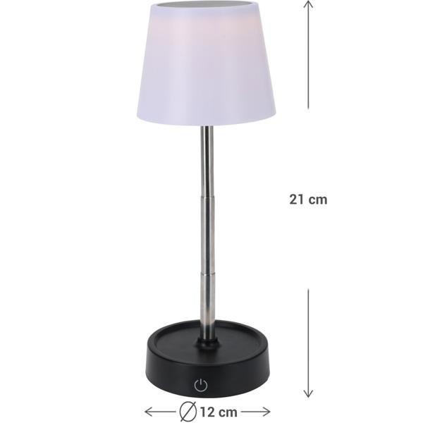 2er-Set Akku LED-Tischlampe mit verstellbarer Höhe, 11,5 - 29,5 cm, 118lm, IP44, schwarz