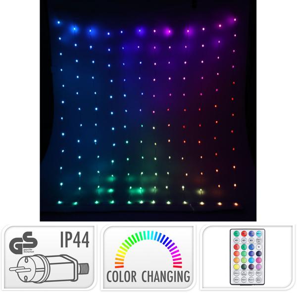 2er-Set LED-Vorhang Bunt - Partydeko für Geburtstag, Hochzeit & Aussenbereich - 400 RGB LEDs, IP44, 2x2m, Fernbedienung inklusive