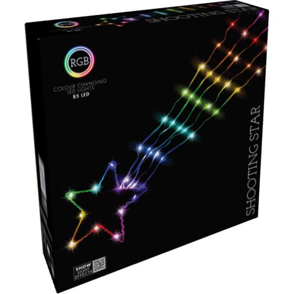 Bunte LED Sternschnuppe, 1,45m - 85 RGB LEDs für traumhafte Lichtatmosphäre - ganzjährig einsetzbar, Partydeko, Terrasse, Balkon, IP44, Fernbedienung