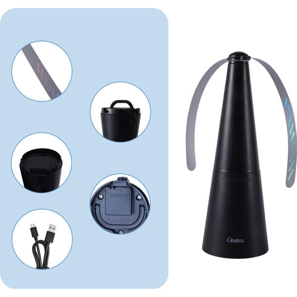 2er Akku-Fliegenvertreiber mit 2 Flügeln, tierfreundlicher Fliegenwedler ohne Chemie, Li-Ion Akku, Hinstellen, Aufhängen auf Balkon, Terrasse, im Garten