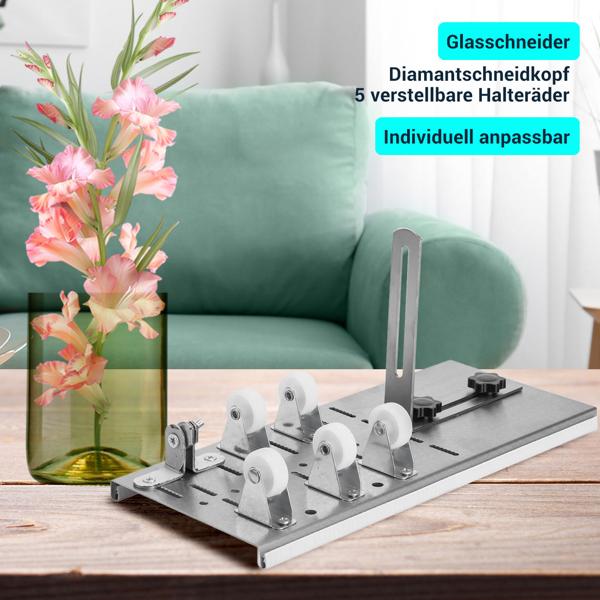 Glasschneider-Set mit Diamantschneidkopf – Flaschenschneider inkl. Sicherheitshandschuhe, Haltescheiben & Schleifpapier für Glasflaschen