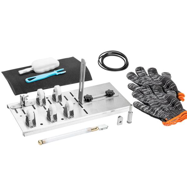 Glasschneider-Set mit Diamantschneidkopf – Flaschenschneider inkl. Sicherheitshandschuhe, Haltescheiben & Schleifpapier für Glasflaschen