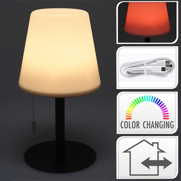 2er-Set Akku Tischlampe - 4 Lichtmodi warmweiss & bunt für drinnen & draussen - IP44 spritzwassergeschützt, 30cm, USB aufladbar 2.400 mAh Akku