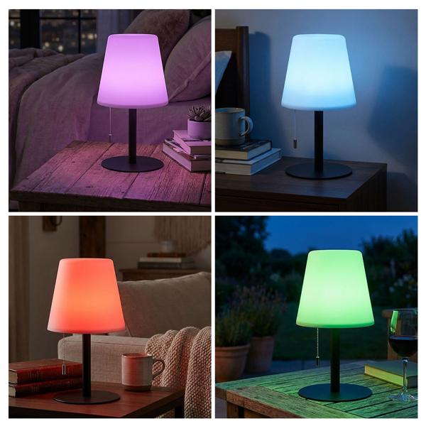 Akku Tischlampe - 4 Lichtmodi weiss & bunt - IP44 Spritzwasserschutz - Ideal für drinnen & draussen - USB wiederaufladbar - 30cm - Schwarz/Weiss