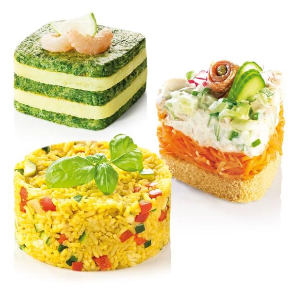 Dessert- & Speiseringe Edelstahl 4er-Set - Anrichten & Portionieren - 2x Rund, 1x Quadrat, 1x Dreieck - Rostfrei & Spülmaschinenfest