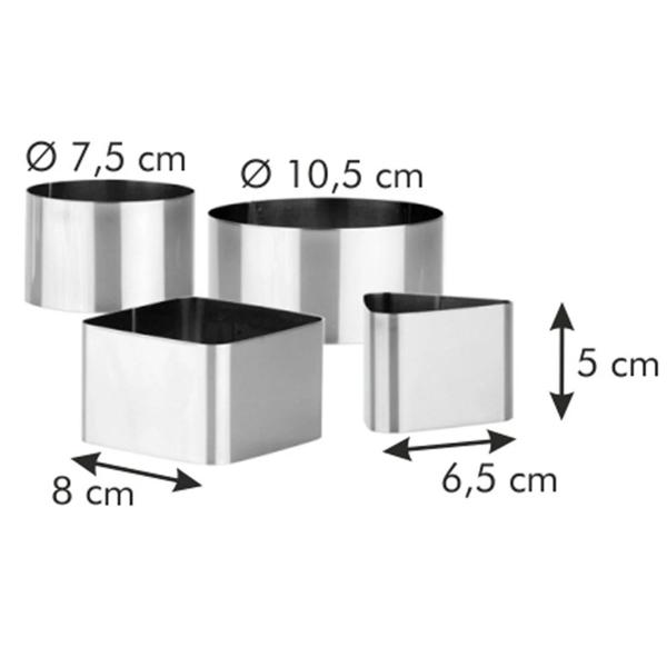 Dessert- & Speiseringe Edelstahl 4er-Set - Anrichten & Portionieren - 2x Rund, 1x Quadrat, 1x Dreieck - Rostfrei & Spülmaschinenfest