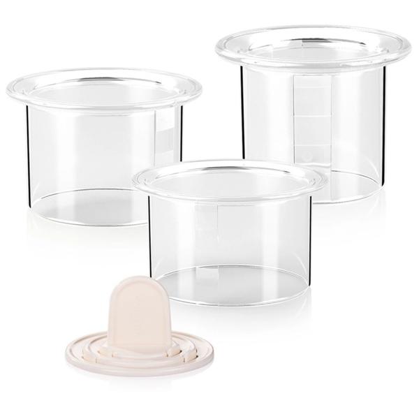 Dessert- & Speiseringe Set, 3 Stück, rund - Mit Stampfer, Deckel & integrierter Skala - Robust, stapelbar & spülmaschinengeeignet für Schichtsalate & Desserts