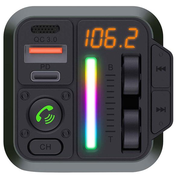 Bluetooth 5.3 FM-Transmitter mit Freisprecheinrichtung, LED-Licht & 20W Schnellladung – Musik, Anrufe & Aufladen im Auto