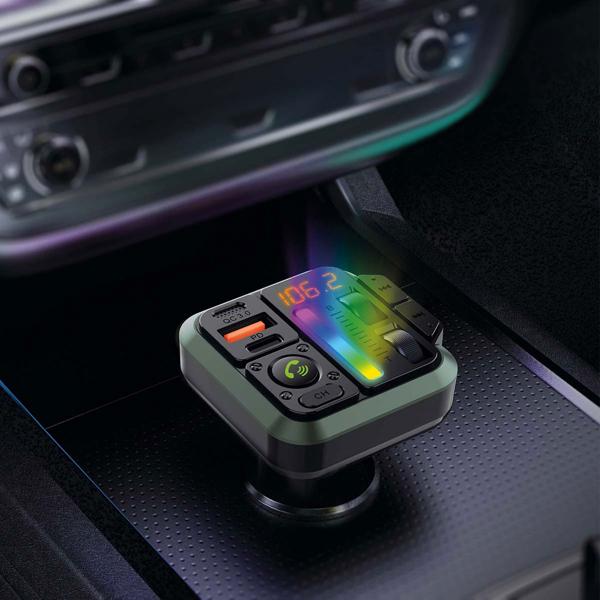 Bluetooth 5.3 FM-Transmitter mit Freisprecheinrichtung, LED-Licht & 20W Schnellladung – Musik, Anrufe & Aufladen im Auto