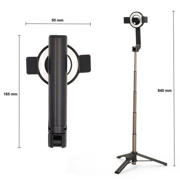 Bluetooth Selfie Stick mit Stativfunktion - Ausziehbar bis 61cm - Abnehmbare Fernbedienung iOS/Android - MagSafe Halterung bis 7" - Schwarz