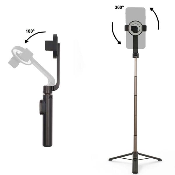 Bluetooth Selfie Stick mit Stativfunktion - Ausziehbar bis 61cm - Abnehmbare Fernbedienung iOS/Android - MagSafe Halterung bis 7" - Schwarz