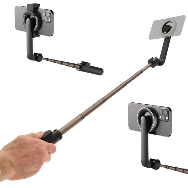 Bluetooth Selfie Stick mit Stativfunktion - Ausziehbar bis 61cm - Abnehmbare Fernbedienung iOS/Android - MagSafe Halterung bis 7" - Schwarz
