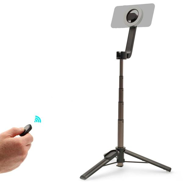 Bluetooth Selfie Stick mit Stativfunktion - Ausziehbar bis 61cm - Abnehmbare Fernbedienung iOS/Android - MagSafe Halterung bis 7" - Schwarz