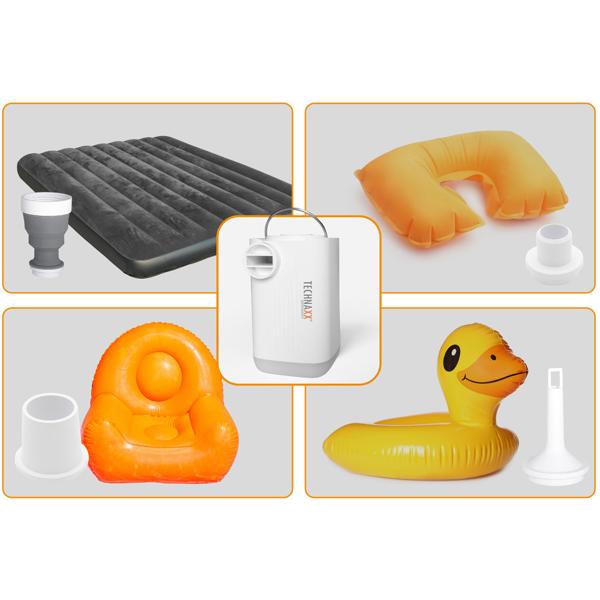 Kompakte Akku-Luftpumpe mit LED: weiss, 5 Düsen – schnell aufpumpen, flexible Einsatzmöglichkeiten, mit integrierter Leuchte