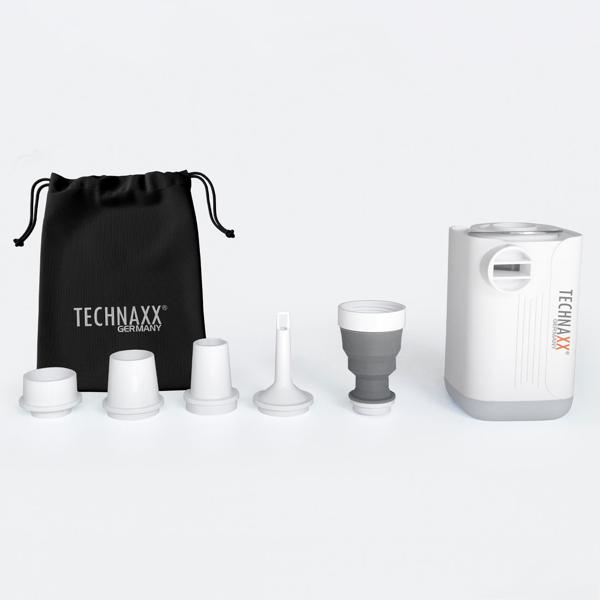 Kompakte Akku-Luftpumpe mit LED: weiss, 5 Düsen – schnell aufpumpen, flexible Einsatzmöglichkeiten, mit integrierter Leuchte