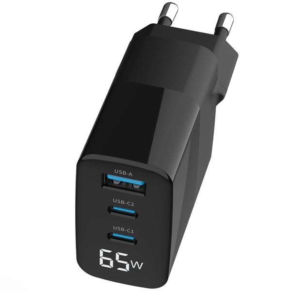 2er Set USB Ladegerät inkl. Ladekabel USB-C auf USB-C, 65 Watt, 2 USB-C Ports - 1 USB-A Port, Netzteil / Stecker für Notebook, MacBook, iPad, iPhone, Samsung