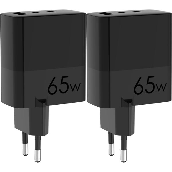 2er Set USB Ladegerät inkl. Ladekabel USB-C auf USB-C, 65 Watt, 2 USB-C Ports - 1 USB-A Port, Netzteil / Stecker für Notebook, MacBook, iPad, iPhone, Samsung