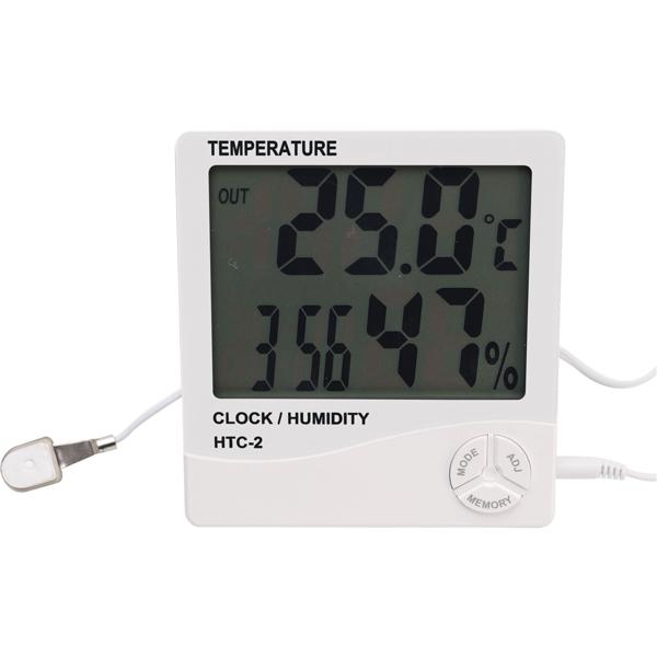 Digitales Hygrometer & Thermometer mit Aussenfühler, Uhr & Wecker: LCD Display, weiss – Raumklima präzise messen