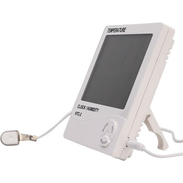 Digitales Hygrometer & Thermometer mit Aussenfühler, Uhr & Wecker: LCD Display, weiss – Raumklima präzise messen