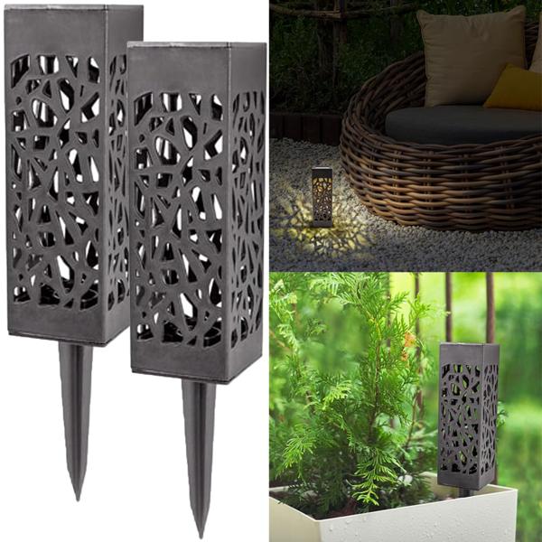 2er-Set LED Solar Gartenleuchte mit Erdspiess - Mosaik-Lichtmuster für fantastisches Ambiente - Wetterfest (IP44), Dämmerungssensor, 6-8h Betrieb, Schwarz