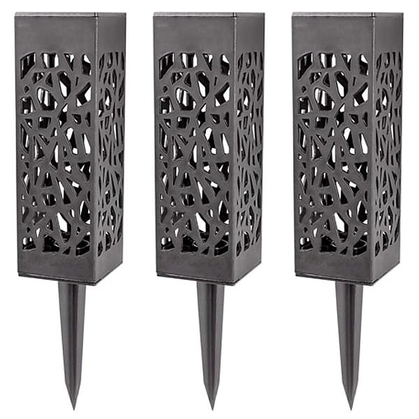 3er-Set LED Solar Gartenleuchte mit Erdspiess - Mosaik Lichtmuster, warmweisse LED, IP44 wetterfest - automatische Dämmerungssensor, 6-8h Betrieb, Metall