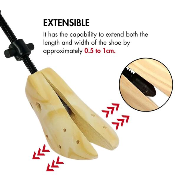 2-Wege Schuhspanner aus Zedernholz für Herrenschuhe - Dehnt Länge & Breite - Druckpunkt-Entlastung 12 Löcher, 10 Stöpsel - 100% Echtholz