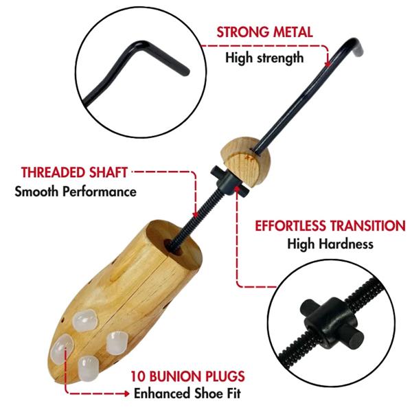 2-Wege Schuhspanner aus Zedernholz für Herrenschuhe - Dehnt Länge & Breite - Druckpunkt-Entlastung 12 Löcher, 10 Stöpsel - 100% Echtholz