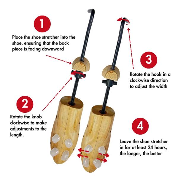 2-Wege Schuhspanner aus Zedernholz für Herrenschuhe - Dehnt Länge & Breite - Druckpunkt-Entlastung 12 Löcher, 10 Stöpsel - 100% Echtholz