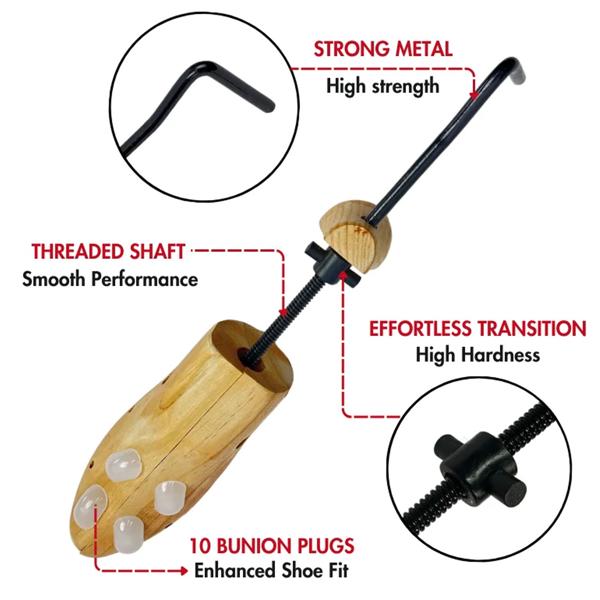 2-Wege Schuhspanner aus Zedernholz für Damenschuhe - Dehnt sanft in Länge & Breite - Druckpunkt-Entlastung mit 12 Löchern & 10 Stöpseln