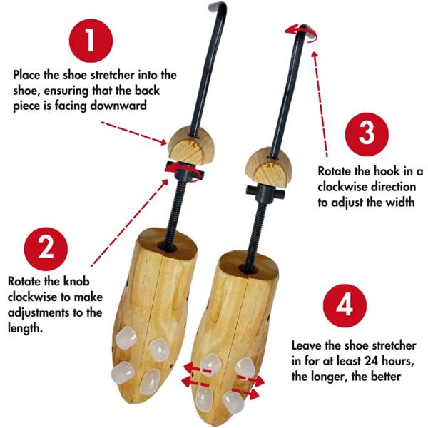 2-Wege Schuhspanner aus Zedernholz für Damenschuhe - Dehnt sanft in Länge & Breite - Druckpunkt-Entlastung mit 12 Löchern & 10 Stöpseln