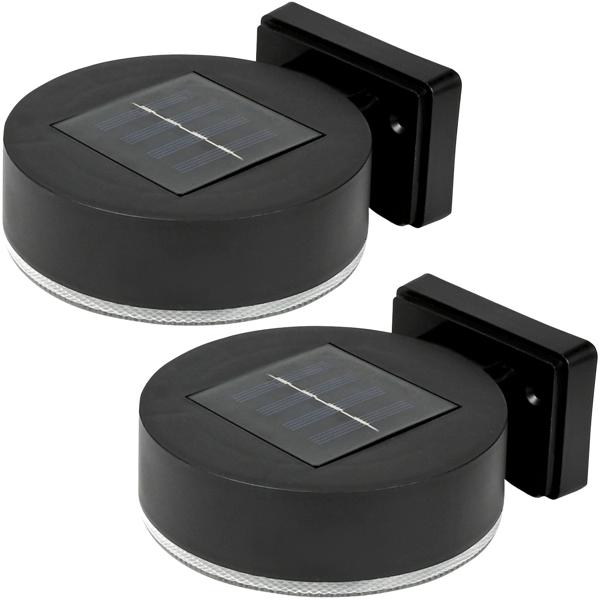 2er-Set Solar-Wandleuchte rund schwarz - Warmweisses SMD Licht - IP44 Spritzwasserschutz - 600mAh Solarmodul - 1x AA Ni-MH 1.2V Batterie
