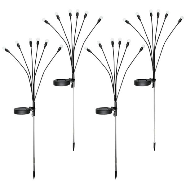 4er-Set 2er-Set LED Solar-Gartenlampe Glühwürmchen mit 6 Armen, bewegliche LEDs, rostfreier Stahl, IP44, Erdspiess, schwarz, für zauberhafte Lichteffekte
