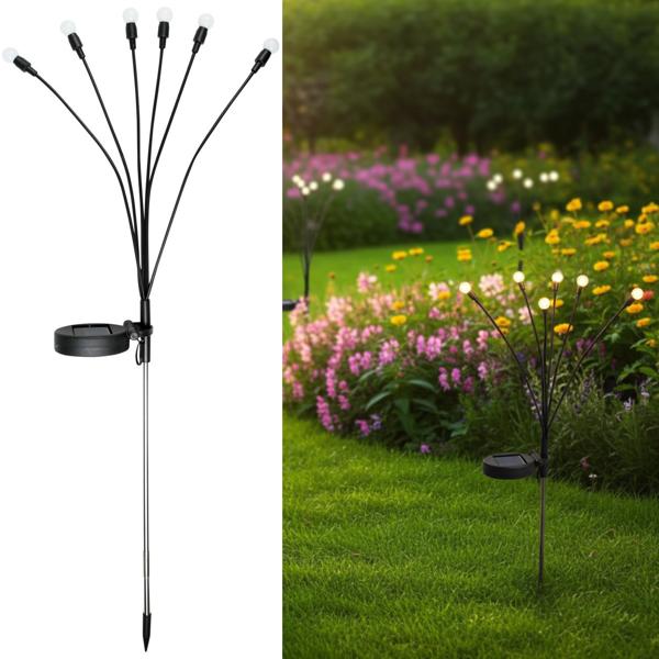 4er-Set 2er-Set LED Solar-Gartenlampe Glühwürmchen mit 6 Armen, bewegliche LEDs, rostfreier Stahl, IP44, Erdspiess, schwarz, für zauberhafte Lichteffekte