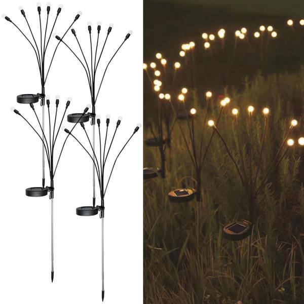 4er-Set 2er-Set LED Solar-Gartenlampe Glühwürmchen mit 6 Armen, bewegliche LEDs, rostfreier Stahl, IP44, Erdspiess, schwarz, für zauberhafte Lichteffekte