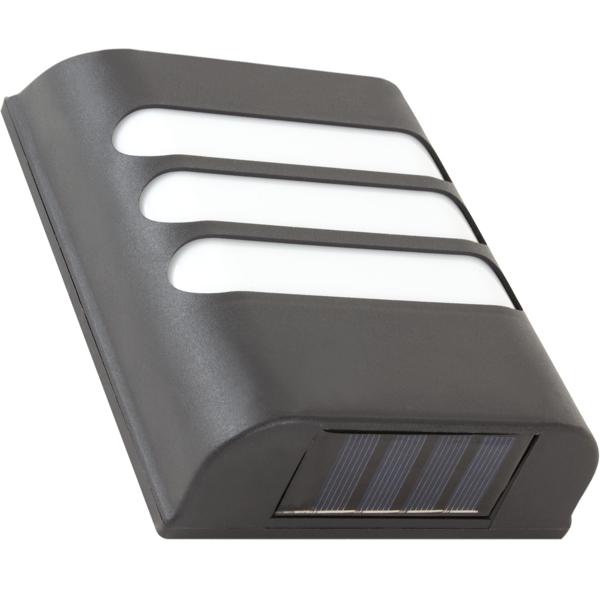 Elegante Solar Wandlampe - 8h Leuchtdauer, IP44 Spritzwasserschutz, warmweisses Licht - für sichere Aussenbereiche, Gartenwege - Schwarz, 16x11 cm