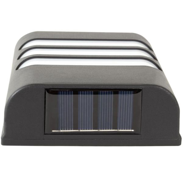 Elegante Solar Wandlampe - 8h Leuchtdauer, IP44 Spritzwasserschutz, warmweisses Licht - für sichere Aussenbereiche, Gartenwege - Schwarz, 16x11 cm