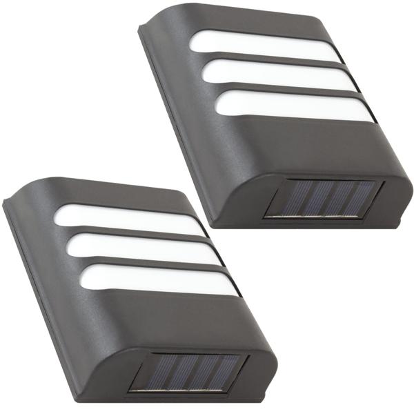 2er-Set Solar-Wandlampe - warmweisses Licht, 8h Leuchtdauer, IP44 Spritzwasserschutz - für Garten, Gehwege & Aussenbereich - Kunststoff, Schwarz